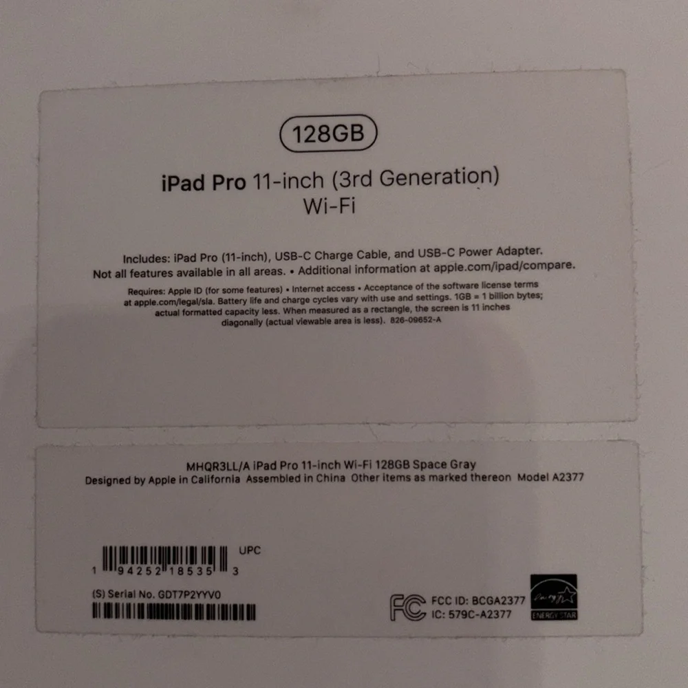 Apple 🍎 IPad Pro 11 in (3rd Generation) WiFi box only